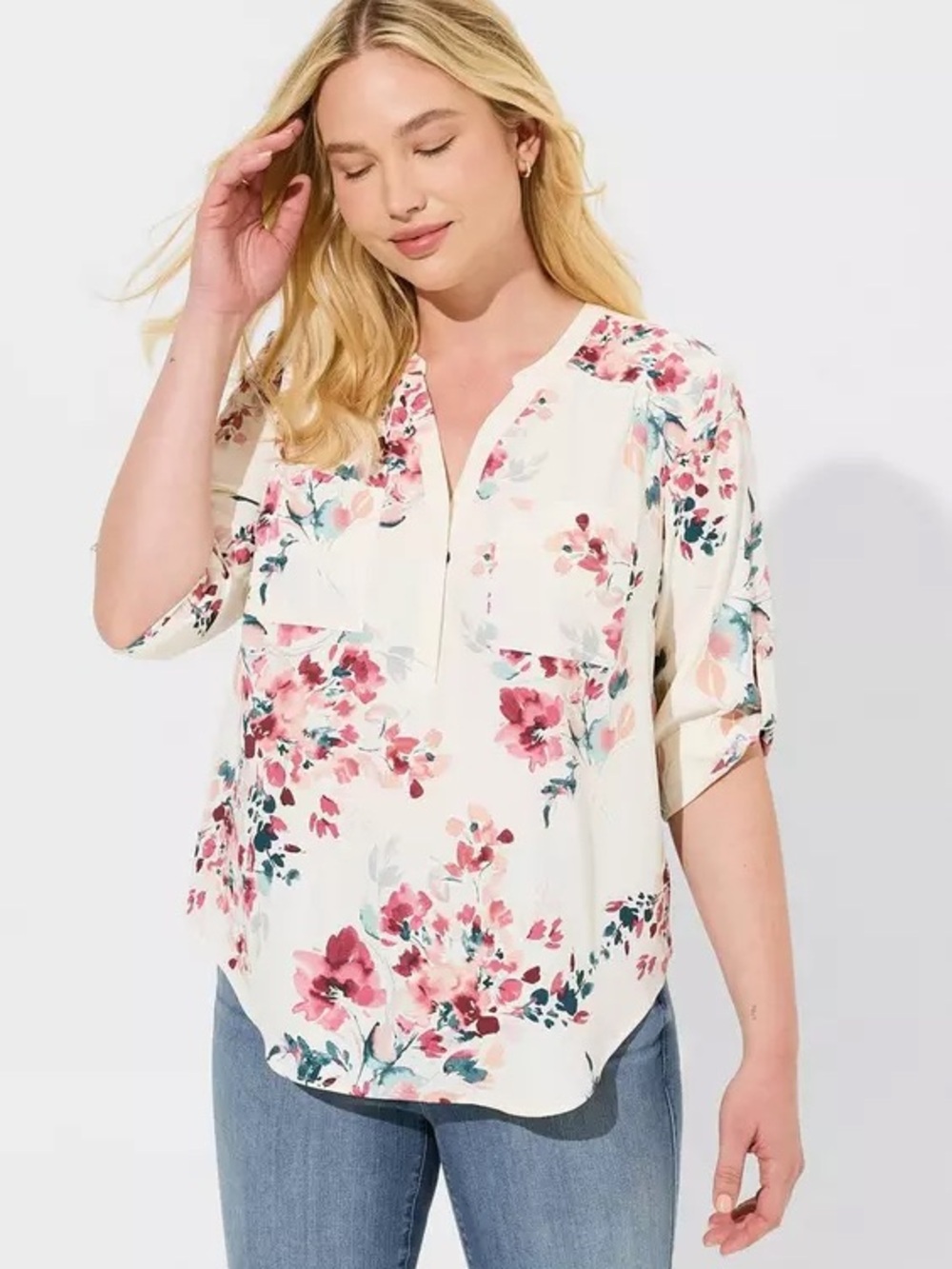 Torrid Harper 3/4 Sleeve Pullover Blouse Pretty Artsy Floral Size 1 - Picture 13 of 15